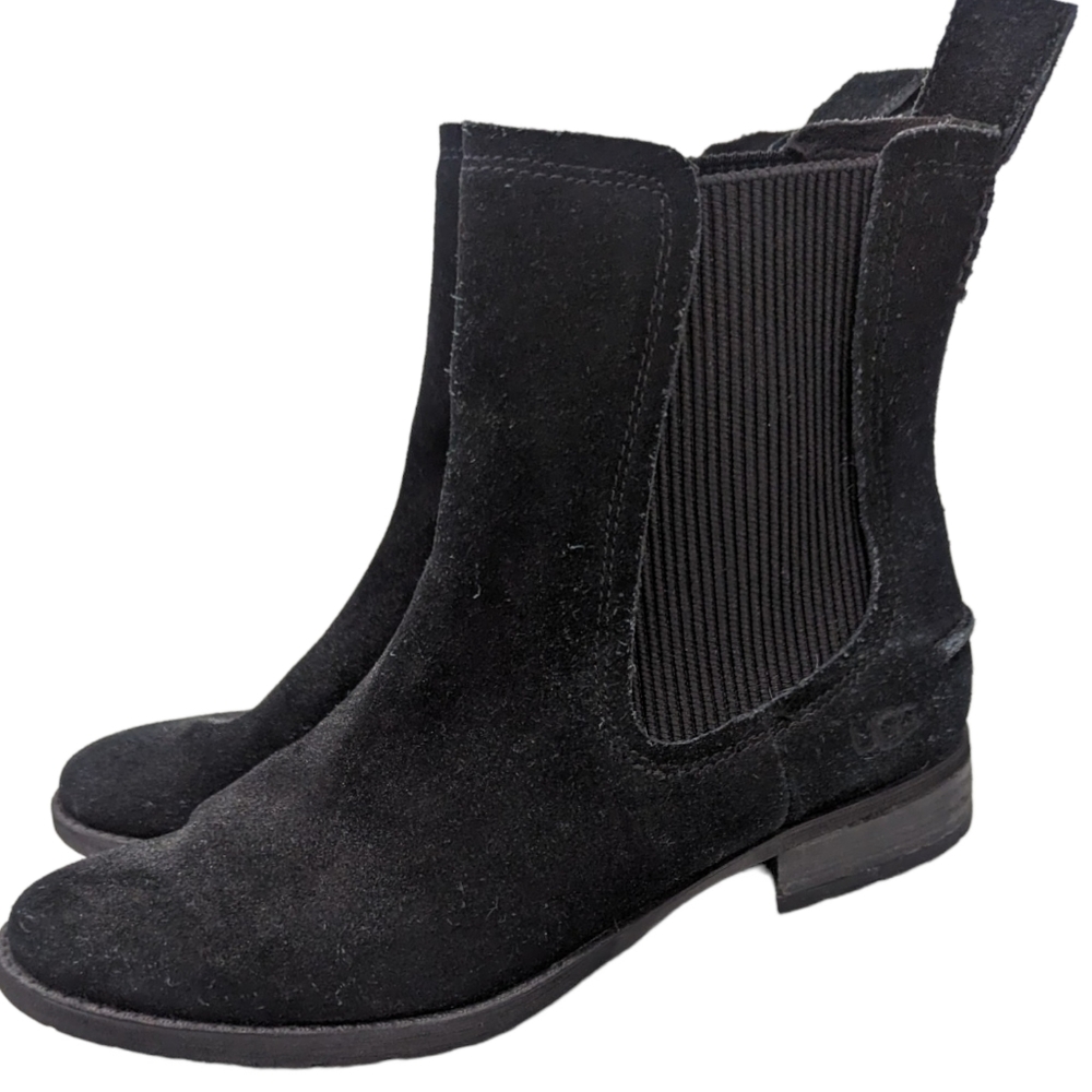 UGG Hillhurst Chelsea Boot Suede Leather Ankle Boots Flats Womens 6.5 Black